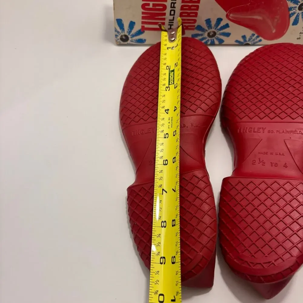 Vintage Tingley Children's Red Rubber Overshoes with Box Size 2.5-4, Made in USA